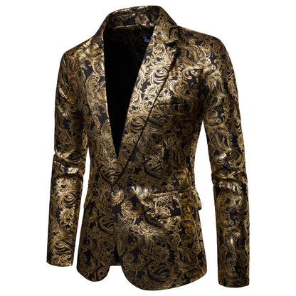 2023 Men's Golden Floral Blazers Business Casual Suit Wedding Dress Gold Blazer Men