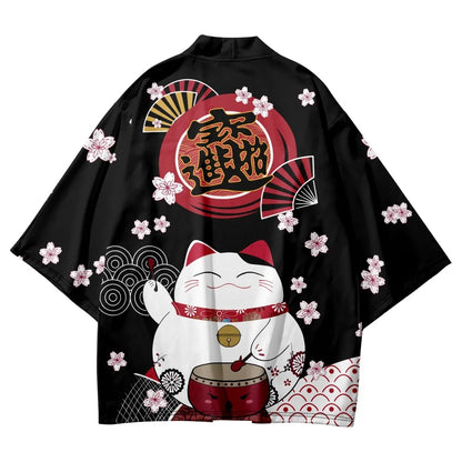 Japanese Kimono Yukata Samurai Kimono Man Cat Print Shirt Clothing Harajuku Cardigan For MenTraditional Haori Kimono Women
