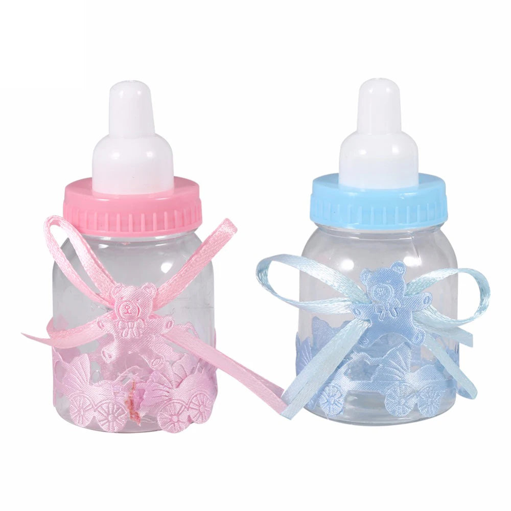 12pcs Clear Candy Chocolate Boxes Plastic Feeder Feeding Bottle For Wedding Party Birthday Baby Shower Favors Maternity Gifts