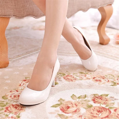 2024New Women Pumps Shoes Women PU Leather Shallow Slip-On Round Toe High heels Shoes Wedding Party derss shoes mujer size 34-42