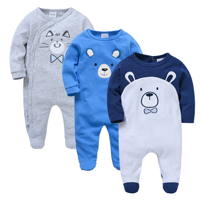 KAVKAS 1/3 Pcs Baby Boys Rompers Cartoon Print Overalls Cotton Infant Clothing Kids Jumpsuit Newborn Pajimas 0-3 Months
