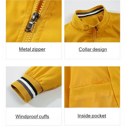Autumn and Winter Men's Stand Collar Casual Zipper Jacket Outdoor Sports Coat Windbreaker for Men Waterproof Bomber