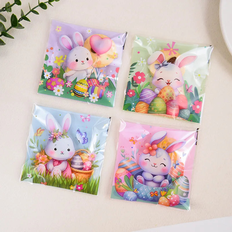100Pcs Easter Candy Cookie Bag Cute Bunny Eggs Gift Snack Packaging Bags 2025 Happy Easter Party Decoration Supplies Kids Favors
