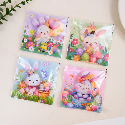100Pcs Easter Candy Cookie Bag Cute Bunny Eggs Gift Snack Packaging Bags 2025 Happy Easter Party Decoration Supplies Kids Favors