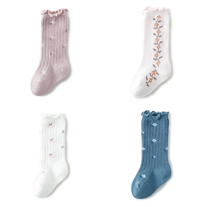 4 Pairs/lot Girl Socks Cute Cotton Baby Knee Socks Newborn Long Tube Kids Children Soft High Sock Toddler Leg Warmers Socken