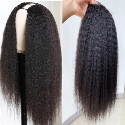 30 Inch Kinky Straight V Part Wig Brazilian Yaki Straight Human Hair U Part Wigs Middle Part Machine Made Remy Hair Easy Install