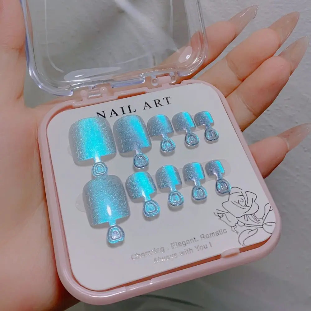 10pcs Aurora Mirror Toe Nails Fake Girls Square Press On Nails For Foot Articficial Acrylic False Toenails Detachable