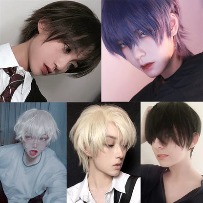 TALANG Men's Synthetic Wigs Short Straight Bangs For Male Boy Cosplay Anime Daily Party Wig Heat Resistant