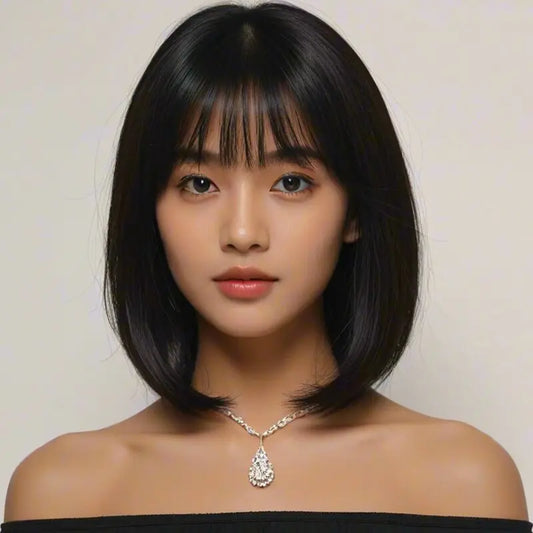 Elegant Short Bob Wig with Bangs for Women, High Temperature Fiber Synthetic,   Versatile Fashion Wig for Daily Wear