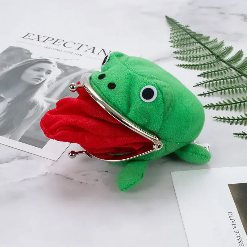 Novelty Adorable Anime Frog Wallet Coin Purse Key Chain Cute Plush Frog Cartoon Cosplay Purse for Women Bag Accessories