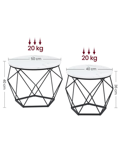 VASAGLE coffee table round set of 2 living room table side table modern removable table top for living room