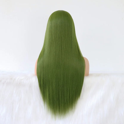 Olive Green Wig Long Straight Synthetic Hair Wigs for Women Matcha Green No Lace Front Wigs Heat Resistant Synthetic Wig 24 Inch