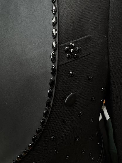 Classy Shawl Lapel Beaded Men Suit Vogue 2025 Chic Customized High Quality Set Vintage 3-pieces Party Interview Black Groom Wear