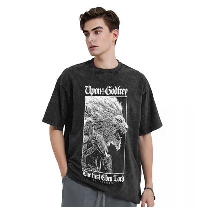 Elder Washed T Shirt Streetwear Hip Hop Cool T-Shirts Game Tees Tops for Men Women 100% Cotton Oversize Graphic