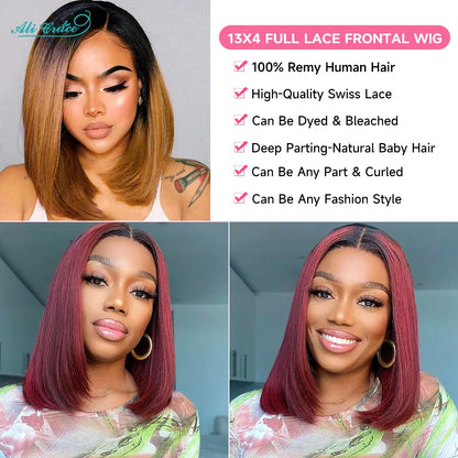 Ali Grace T1B/30 Human Hair Bob Wig 13x4 Full Lace Frontal Wigs for Women Pre Plucked Transparent Lace Frontal Short Bob Wigs