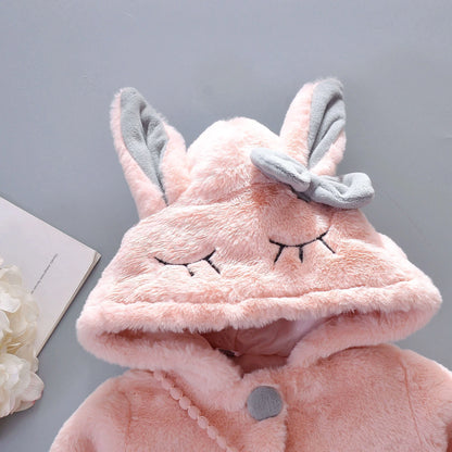 New Winter Coat Baby Girl Cold Protection Cute Hooded Coat With Free Bag For Kids