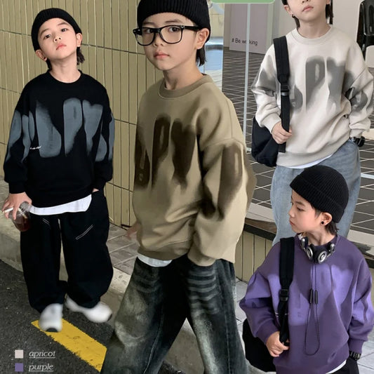Kids Sweatshirt Boy Warm Hoodless Hoodies Letter Printed Fashion Autumn Children's Clothing Teenagers Casual Spring Tops