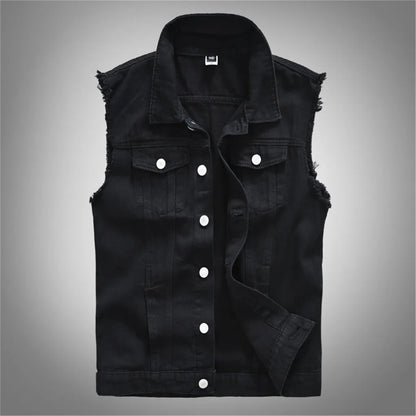 Men's New Fashion Sleeveless Denim Vest  Autumn Casual Solid Color Cowboy Jacket Slim Fit Single-breasted Jeans Streetwear