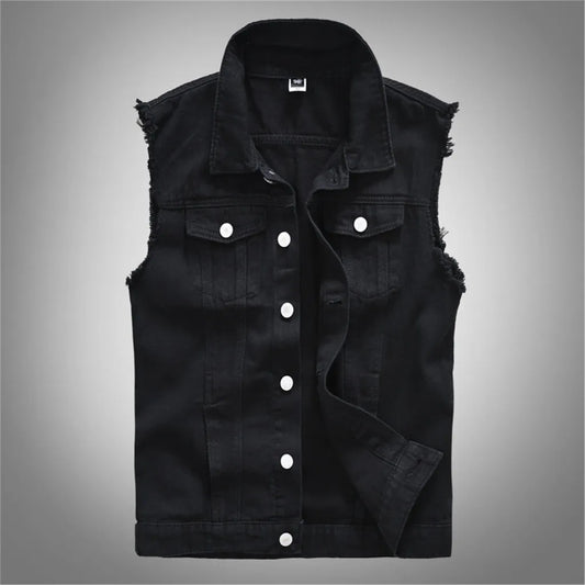 Men's New Fashion Sleeveless Denim Vest  Autumn Casual Solid Color Cowboy Jacket Slim Fit Single-breasted Jeans Streetwear