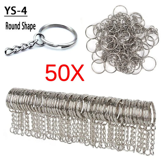 50Pcs Silver Plated Metal Blank Keyring Keychain Split Ring Keyfob Key Holder Rings Women Men DIY Key Chain Key Ring Accessories