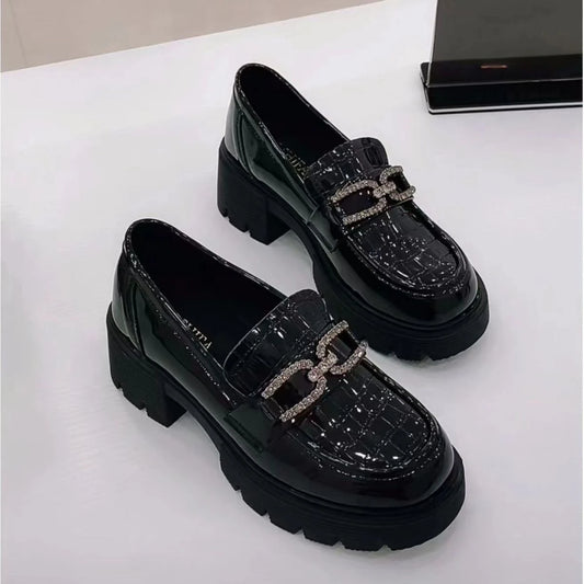 Woman Pumps Loafers Cute Kawaii Platform Shoes For Women Fashion Leather Casual Block Heel Round Toe Chunky Heels Popular Shoe A
