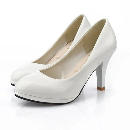 2024New Women Pumps Shoes Women PU Leather Shallow Slip-On Round Toe High heels Shoes Wedding Party derss shoes mujer size 34-42