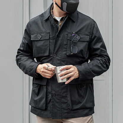 Safari Jacket Men Tactical Windbreaker Outdoor Multi-pocket  Vintage Casual Coats Spring Autumn Army Camo Amekaji Hunter