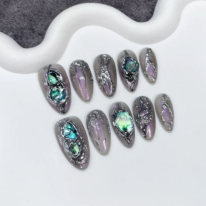 10Pcs French Almond Handmade Press on Nails Bowknot Fake Nails Wearable Stick-on Nails False Nail Накладные Ногти Faux Ongles