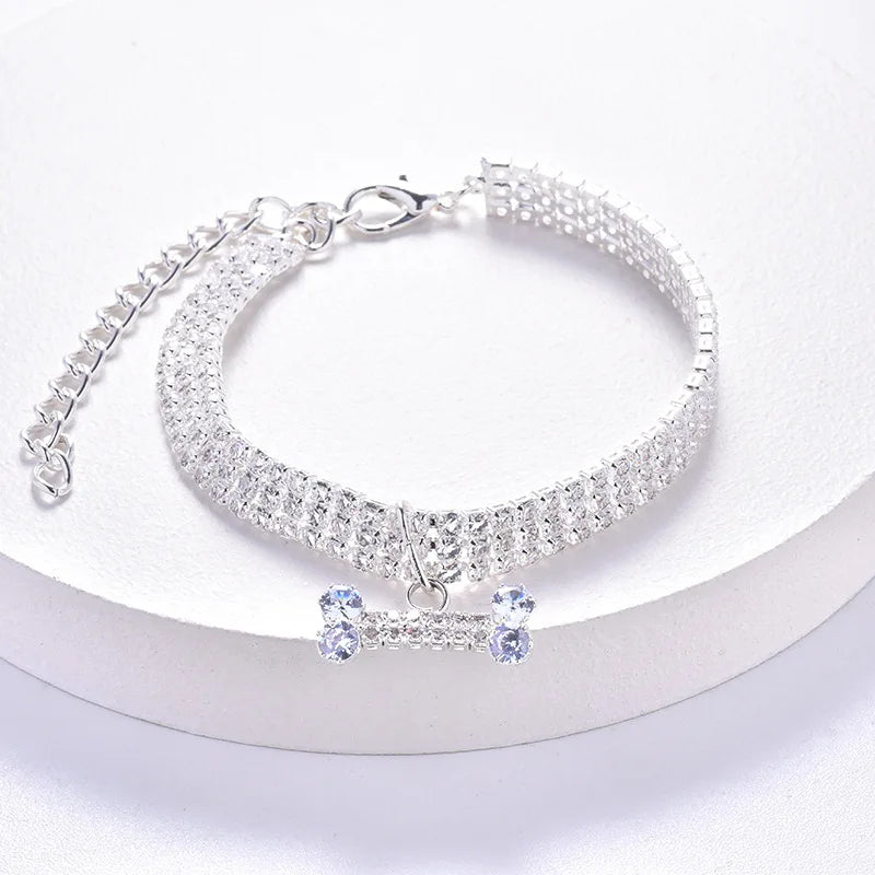 Adjustable Pet Necklace Cat Dog Collar with Diamond Zircon Bone Pendant Jewelry Luxury Metal Copper Puppy Collars Dog Supplies