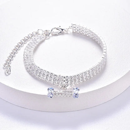 Adjustable Pet Necklace Cat Dog Collar with Diamond Zircon Bone Pendant Jewelry Luxury Metal Copper Puppy Collars Dog Supplies