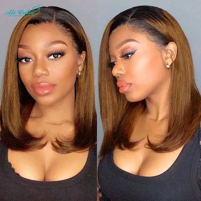 Ali Grace T1B/30 Human Hair Bob Wig 13x4 Full Lace Frontal Wigs for Women Pre Plucked Transparent Lace Frontal Short Bob Wigs