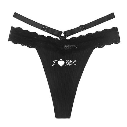 Sexy Lace Thong Black Underwear I LOVE BBC Women's Hot Panties Girls Funny Underwear New Women Traceless GString Sexy Lingerie