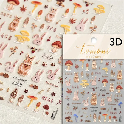 Noble Rococo Bunny Girl Pearl Butterfly Easter Egg Rabbit Soft Relief Self Adhesive 5D Nail Art Decoration Sticker 3D Nail Decal