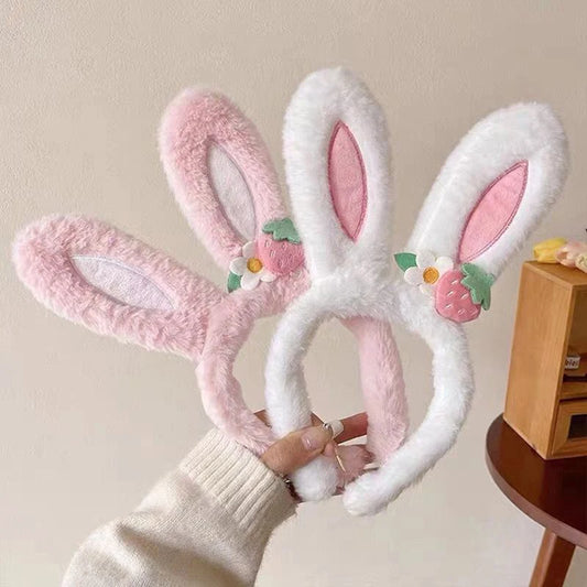 1Pc Cute Rabbit Ear Headband Hat Strawberry Flower Bunny Ear Hair Band Happy Easter Day Gift Girl Princess Birthday Hair Hoop