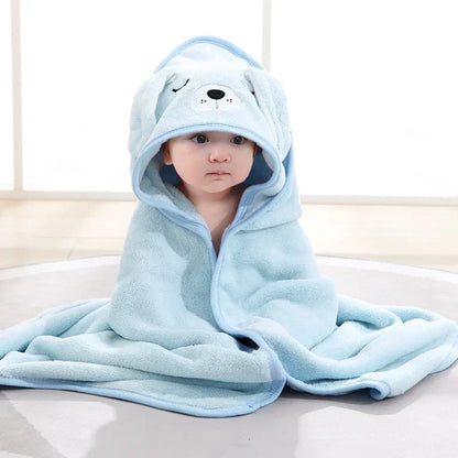 Baby Bathrobe Infant Bath Towel Boy Girl Blankets Swaddle with Hood Cartoon Coral Fleece Towel Blanket Newborn Kids Bedding