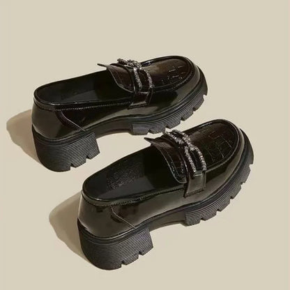 Woman Pumps Loafers Cute Kawaii Platform Shoes For Women Fashion Leather Casual Block Heel Round Toe Chunky Heels Popular Shoe A