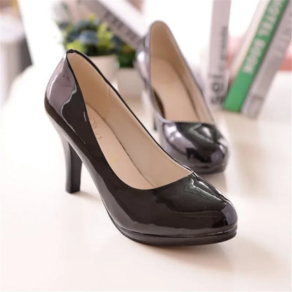 2024New Women Pumps Shoes Women PU Leather Shallow Slip-On Round Toe High heels Shoes Wedding Party derss shoes mujer size 34-42