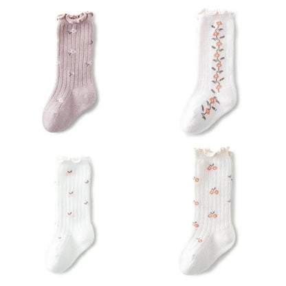 4 Pairs/lot Girl Socks Cute Cotton Baby Knee Socks Newborn Long Tube Kids Children Soft High Sock Toddler Leg Warmers Socken