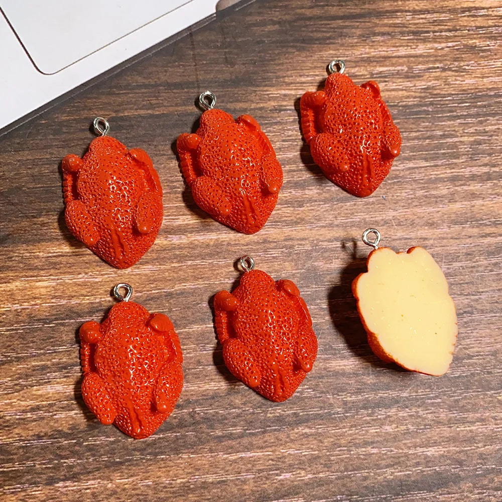 6pcs Simulation Roast Chicken Resin Earring Charms Hot Easter Food Pendant For Earring Keychain Diy Jewelry Make