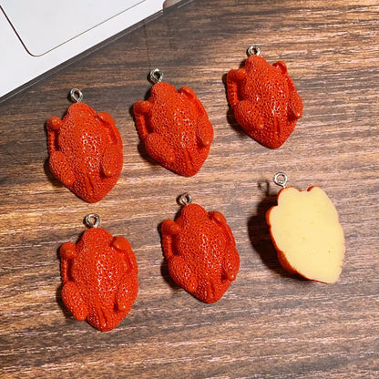 6pcs Simulation Roast Chicken Resin Earring Charms Hot Easter Food Pendant For Earring Keychain Diy Jewelry Make