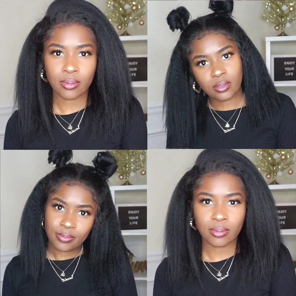 Wear Go Glueless Wig Kinky Straight Human Hair Wigs 6x4 HD Lace Closure Wig Pre Plucked Pre Cut Yaki Straight Human Hair Wigs