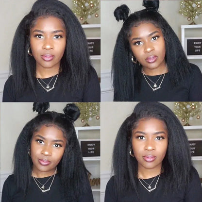 Wear Go Glueless Wig Kinky Straight Human Hair Wigs 6x4 HD Lace Closure Wig Pre Plucked Pre Cut Yaki Straight Human Hair Wigs