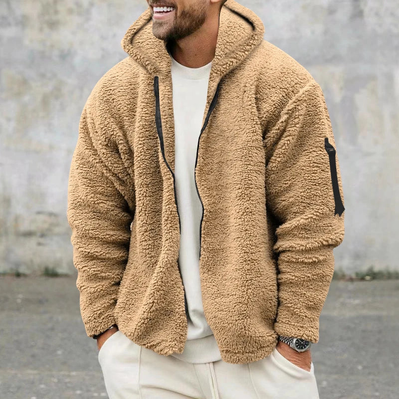 2024 American Style Heavy Coat Men's Winter Jacket Double-sided Fleece Warm Windbreaker Casual Sports Hooded Coat Bomber Jacket