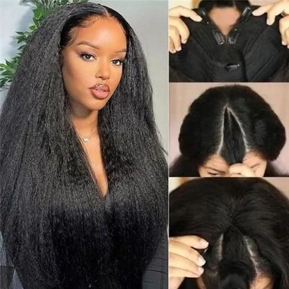 30 Inch Kinky Straight V Part Wig Brazilian Yaki Straight Human Hair U Part Wigs Middle Part Machine Made Remy Hair Easy Install