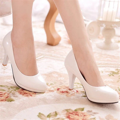 2024New Women Pumps Shoes Women PU Leather Shallow Slip-On Round Toe High heels Shoes Wedding Party derss shoes mujer size 34-42