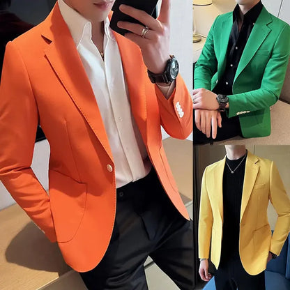 Party Yellow Male Blazer Coat Short Cropped Men's Suit Jackets Vintage Fashion 2024 Korean Style Clothes Fashionable Spring New