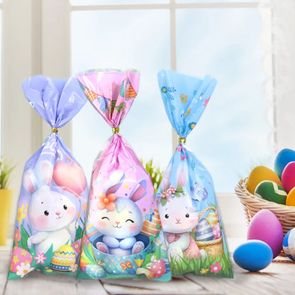 50/100pcs Happy Easter Candy Cookies Bags Bunny Eggs Gift Packaging Plastic Bag For Kids Birthday Party Supply Easter Decoration