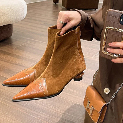2024 Spring Autumn Women's Ankle Boots Fashion Pointed Toe Short Botas Ladies Elegant Low Heel Shoes Winter Women's Pumps