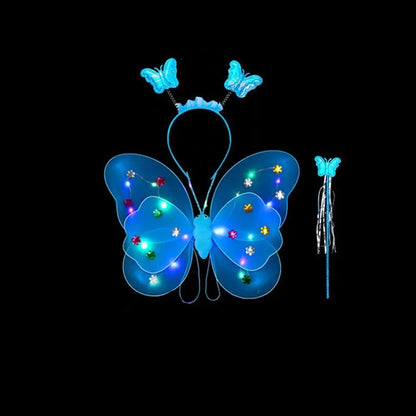 2-8Y Kids Butterflies Princess Costume Luminous Fairy Wing Birthday Party Halloween Stage Dress Up Easter Valentines Day Gift