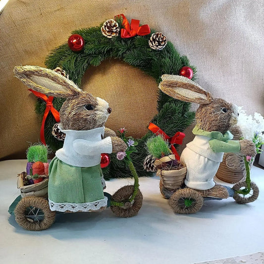 Easter Floor-Standing Bunny Decoration Cute Straw Rabbit Decoration For Garden Kitchen Yard Kindergarten Animal Ornaments